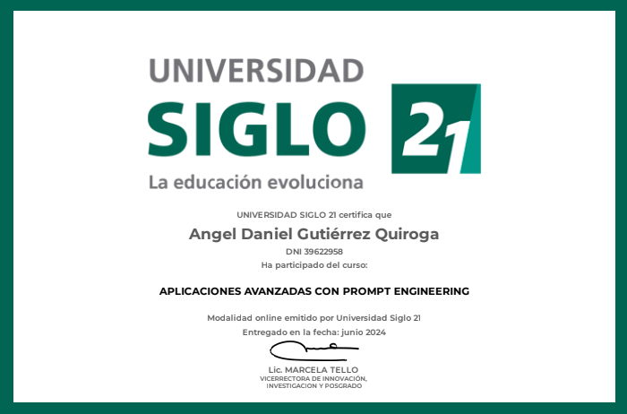 Certificado del curso Aplicaciones con Prompt Engineering