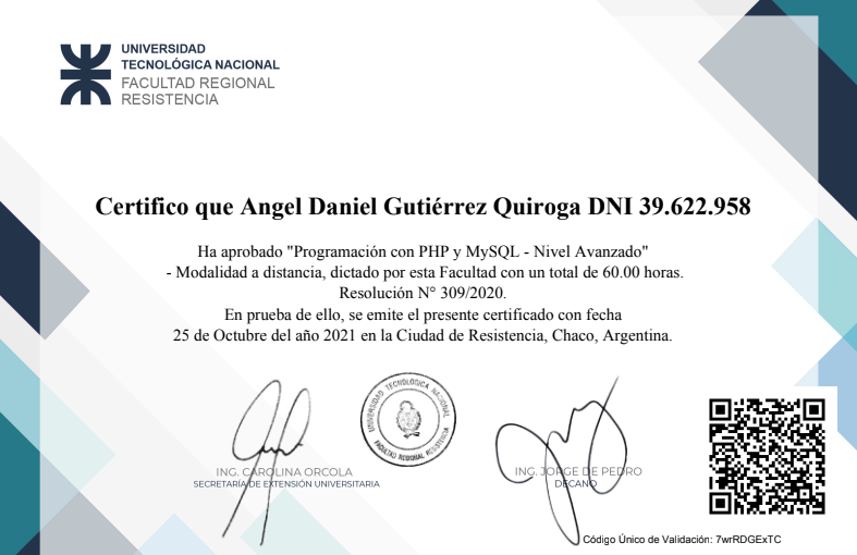 Ver certificado de Programación Web Php y MySQL avanzado