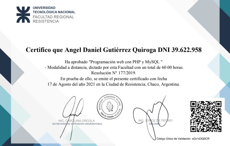 Ver certificado de Programación Web Php y MySQL